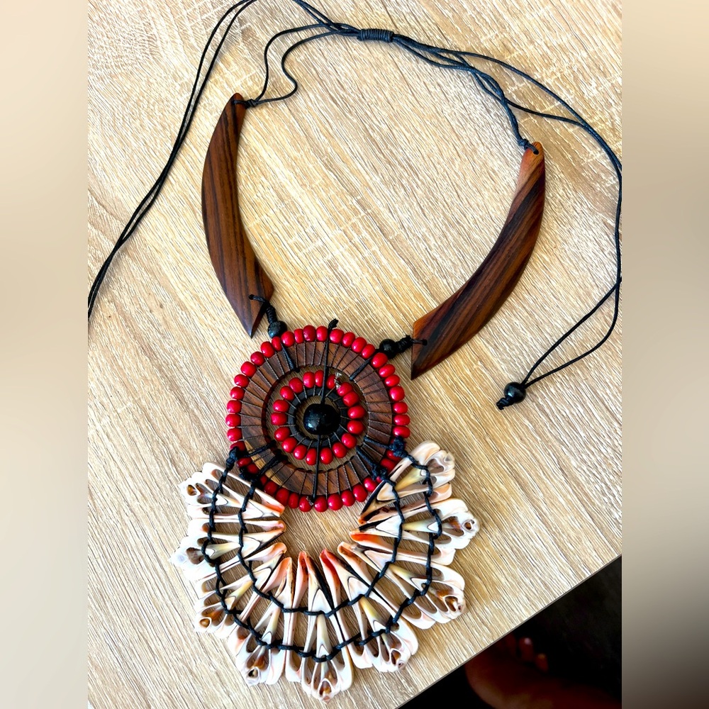 3/$25• Boho Shell & Teak Wood Necklace
